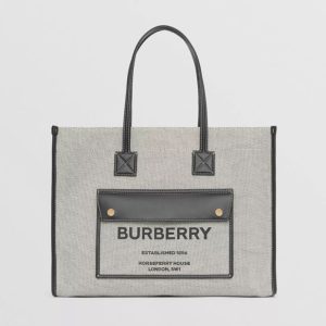 Burberry Women Medium Two-tone Canvas and Leather Freya Tote-Black