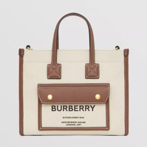 Burberry Women Mini Two-tone Canvas and Leather Freya Bag-Brown