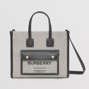 Burberry Women Mini Two-tone Canvas and Leather Freya Bag-Silver