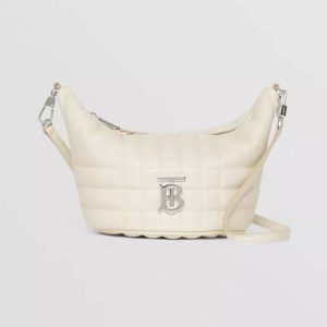 Burberry Women Small Quilted Lambskin Crescent Lola Bag-White