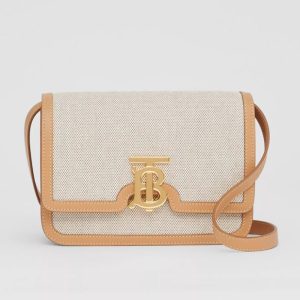 Burberry Women Small Two-tone Canvas and Leather TB Bag