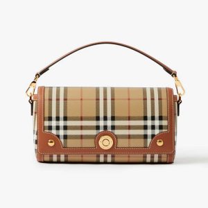 Burberry Women Top Handle Note Bag with Logo-engraved Studs-Brown