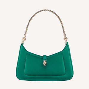 Bvlgari Women Serpenti Baia Small Shoulder Bag in Calf Leather-Green