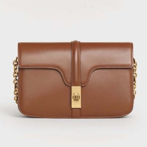 Celine Women Chain Bag 16 in Satinated Calfskin-Brown