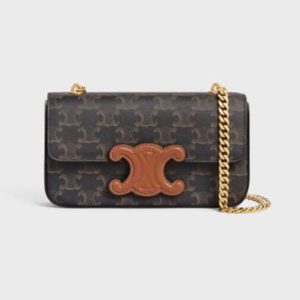 Celine Women Chain Shoulder Bag Cuir Triomphe in Triomphe Canvas and Calfskin