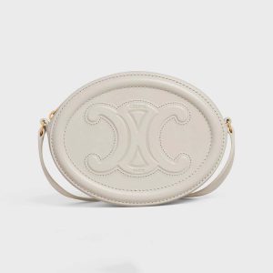 Celine Women Crossbody Oval Purse Cuir Triomphe in Smooth Calfskin-White