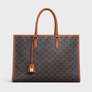 Celine Women Horizontal Cabas in Triomphe Canvas and Calfskin