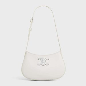 Celine Women Medium Tilly Bag in Shiny Calfskin-White