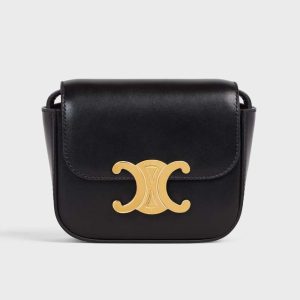 Celine Women Mini Triomphe in Shiny Calfskin-Black