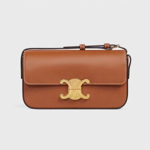 Celine Women Triomphe Shoulder Bag in Natural Calfskin-Brown