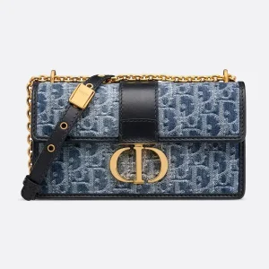 Dior Women 30 Montaigne East-West Bag with Chain Blue Denim Dior Oblique Jacquard