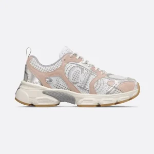 Dior Women Chrono Sneaker White Mesh with Nude and Silver-Tone Laminated Leather-Effect Panels