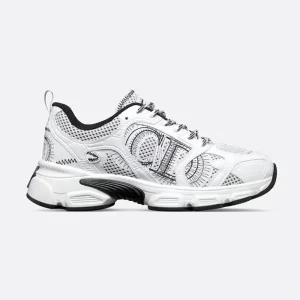 Dior Women Chrono Sneaker White and Black Mesh with Leather-Effect Panels