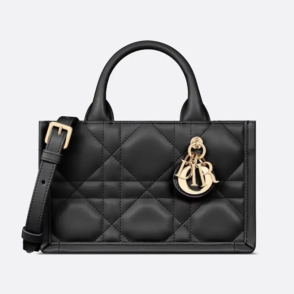 Dior Women Mini Dior Book Tote Black Macrocannage Calfskin