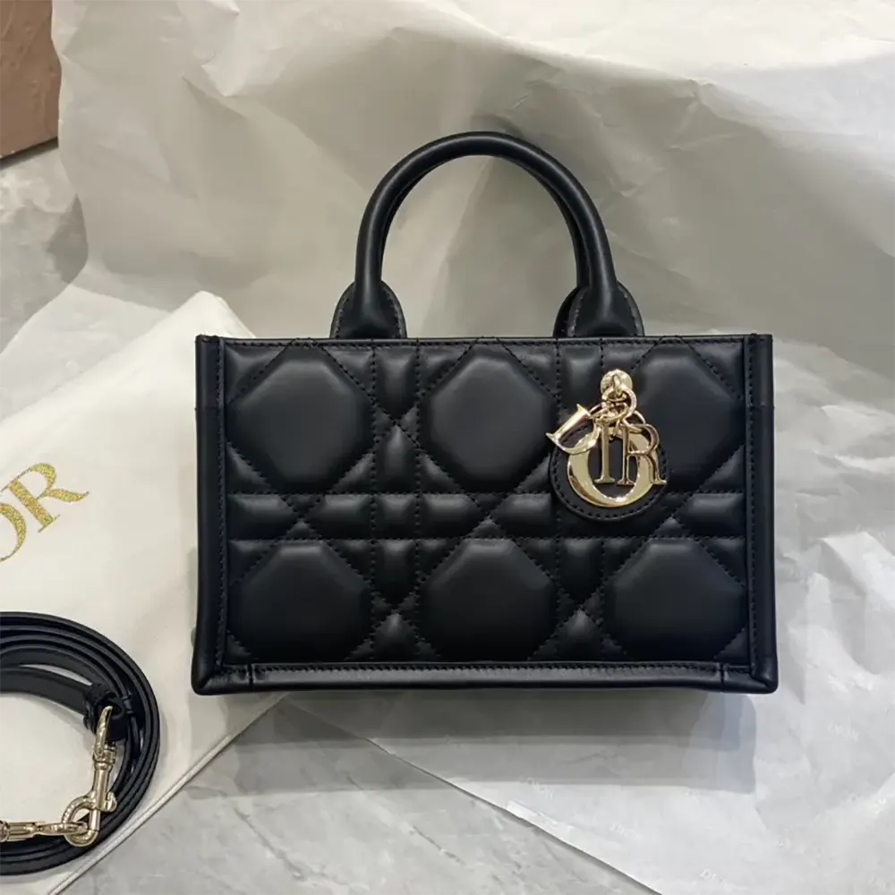 Dior Women Mini Dior Book Tote Black Macrocannage Calfskin