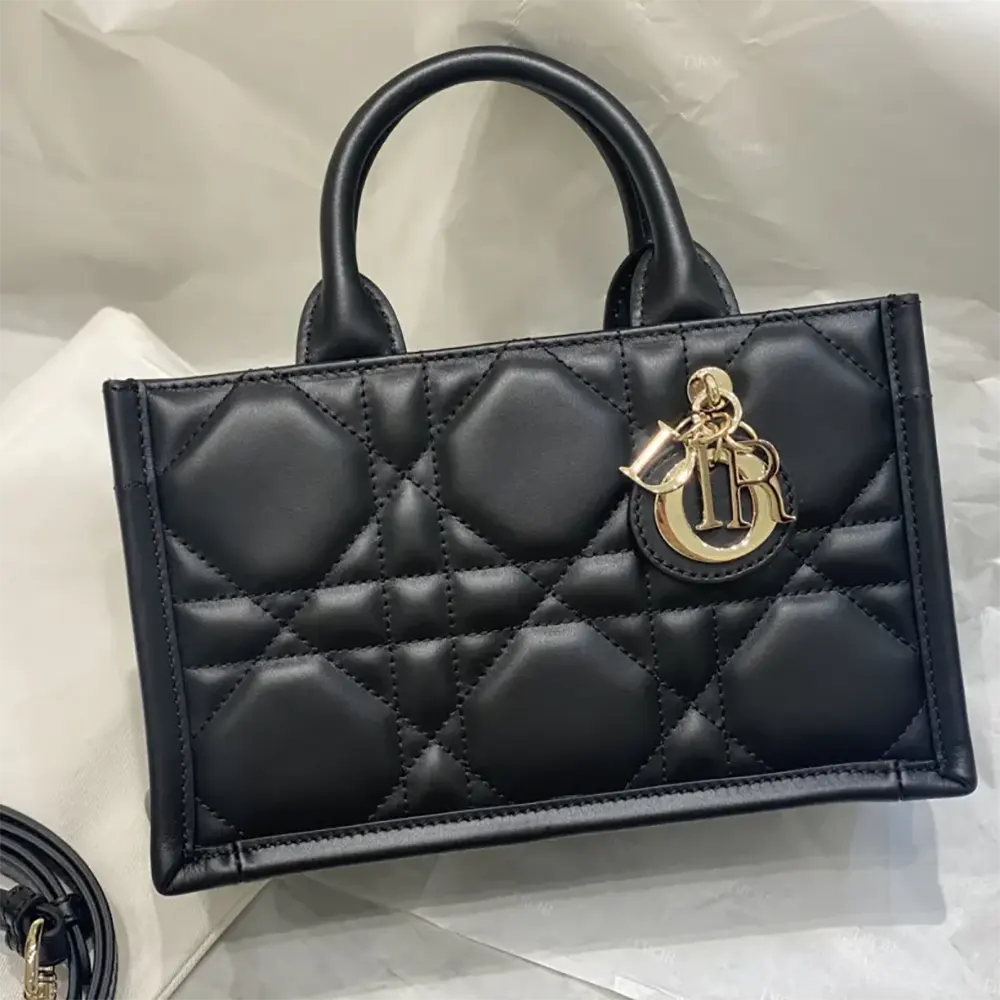 Dior Women Mini Dior Book Tote Black Macrocannage Calfskin