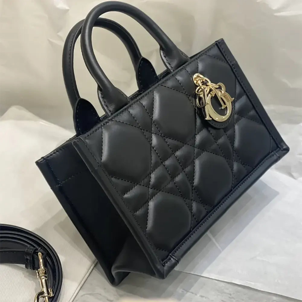 Dior Women Mini Dior Book Tote Black Macrocannage Calfskin