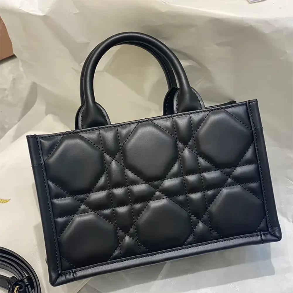 Dior Women Mini Dior Book Tote Black Macrocannage Calfskin