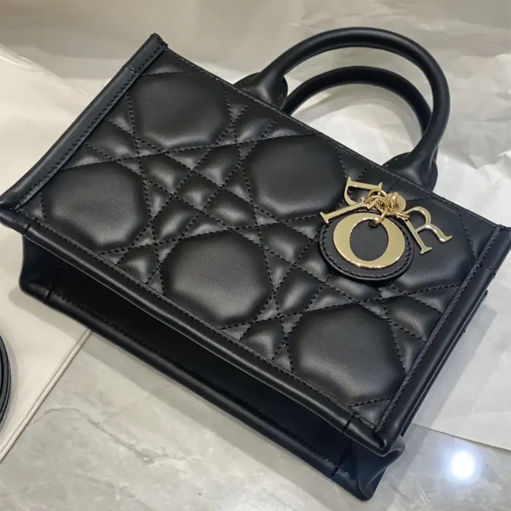 Dior Women Mini Dior Book Tote Black Macrocannage Calfskin