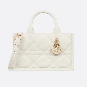Dior Women Mini Dior Book Tote Latte Macrocannage Calfskin