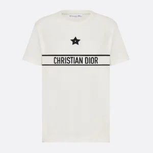 Dior Women T-Shirt White Cotton Jersey with Signature