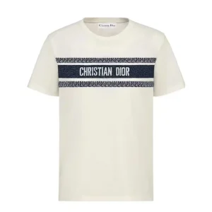 Dior Men T-Shirt White and Navy Blue Cotton Jersey
