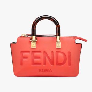 Fendi Women By The Way Mini Red Leather Small Boston Bag