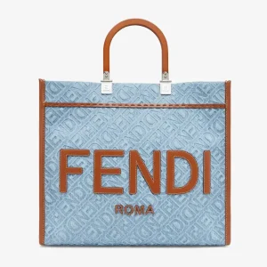 Fendi Women Sunshine Medium Light Blue Denim Shopper Bag