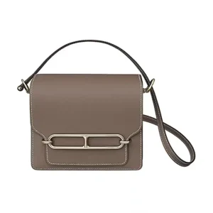 Hermes Women Roulis Mini Bag in Evergrain Calfskin-Gray/Silver