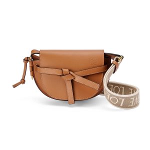 Loewe Women Mini Gate Dual Bag in Soft Calfskin and Jacquard-Brown