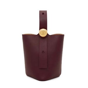 Loewe Unisex Mini Pebble Bucket Bag in Mellow Calfskin-Maroon