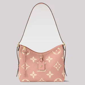 Louis Vuitton LV Women CarryAll PM Bag Pink Beige Embossed Supple Grained Cowhide Leather