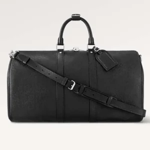 Louis Vuitton Unisex LV Keepall Bandoulière 50 Travel Bag Black Double Zip Closure Padlock