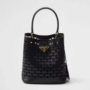 Prada Women Panier Leather Mini-bag with Cut-out Motif-Black 1BA217
