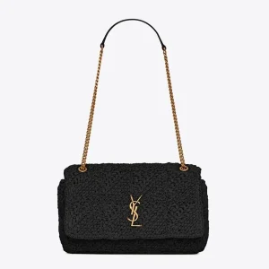 Saint Laurent YSL Unisex Jamie Medium in Raffia-Black 515821GAAAT1000