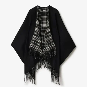 Burberry Women Reversible Check Wool Cape-Black 80952551