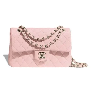 Chanel Women Small Classic Handbag Grained Shiny Calfskin Gold-Tone Metal-Light Pink