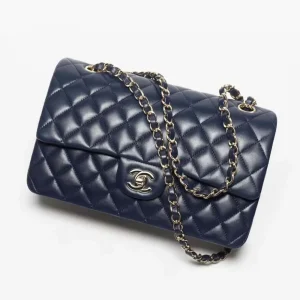 Chanel Women Classic 11.12 Handbag in Lambskin Leather-Navy