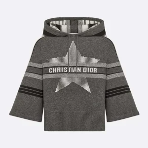 Dior Women DiorAlps Three-Quarter Sleeve Hooded Sweater Gray Wool
