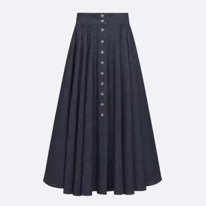 Dior Women Mid-Length Skirt with Snaps Deep Blue Cotton Denim