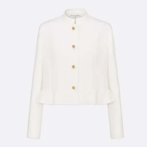 Dior Women Peplum Jacket Ecru Virgin Wool and Cotton Bouclé Blend
