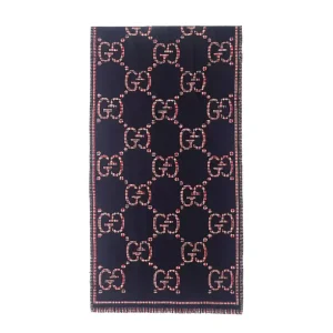 Gucci Unisex Check GG Wool Scarf-Navy 6600254G3864174