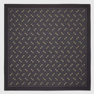 Gucci Unisex GG Print with Horsebits Silk Scarf-Black 6625763G0011000