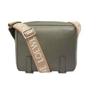Loewe Men XS Military Messenger Bag in Supple Smooth Calfskin and Jacquard-Dark Green