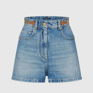 Louis Vuitton Women LV Circle Tab Denim Mini Shorts 1AFYWY