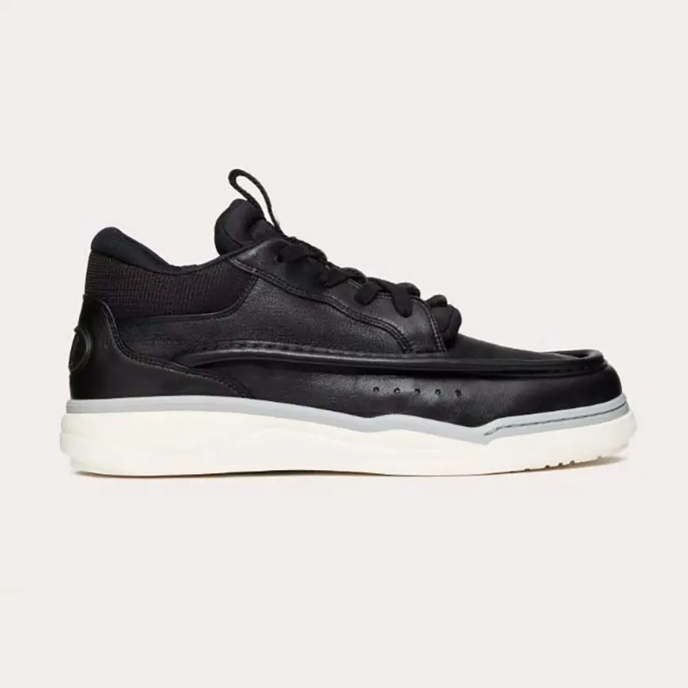 Valentino Unisex Calfskin Leather Mid Top Runboot Sneaker-Black