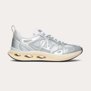 Valentino Unisex VLogo Easyjog Calfskin and Fabric Sneaker-Silver