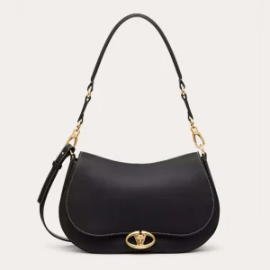 Valentino Women Garavani Ohval Medium Shoulder Bag in Nappa Calfskin-Black