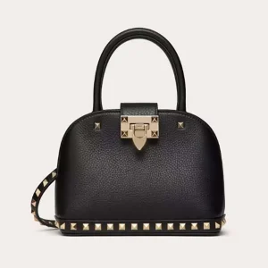 Valentino Women Garavani Rockstud Small Handbag in Grainy Calfskin-Black