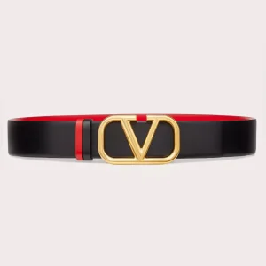Valentino Women Reversibl VLogo Signature Belt in Glossy Calfskin 40mm-Black